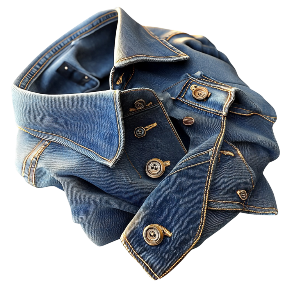 Classic blue denim jacket folded collar symbolizing casual style versatility timeless fashion png