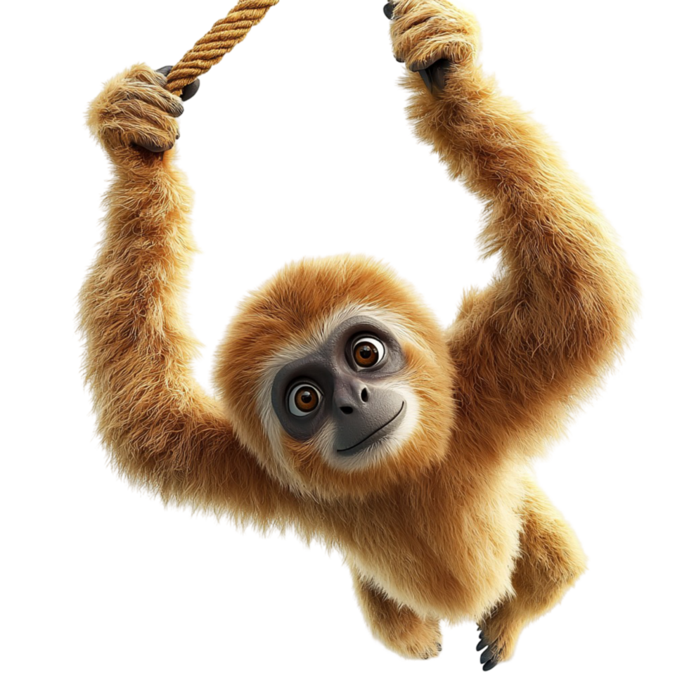 Playful monkey hanging by one arm symbolizing agility mischief jungle wildlife energy png