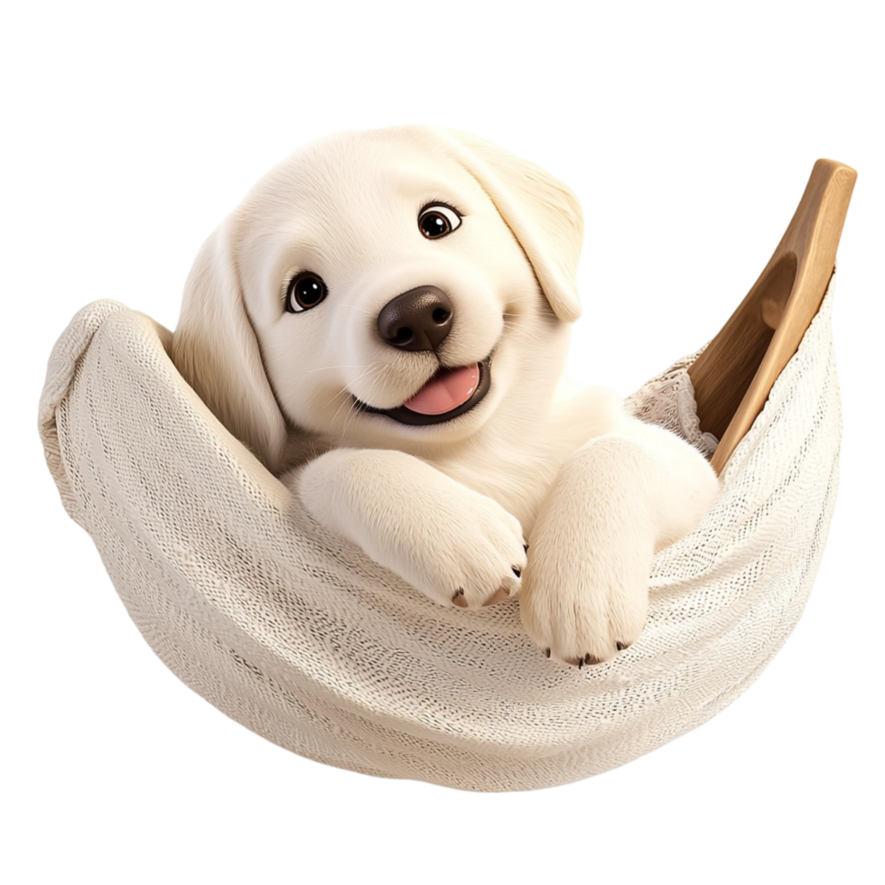 Cute white puppy resting in hammock symbolizing comfort relaxation adorable companionship png