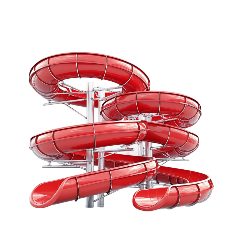 Red water slide structure spirals symbolizing fun excitement thrilling aquatic adventures png
