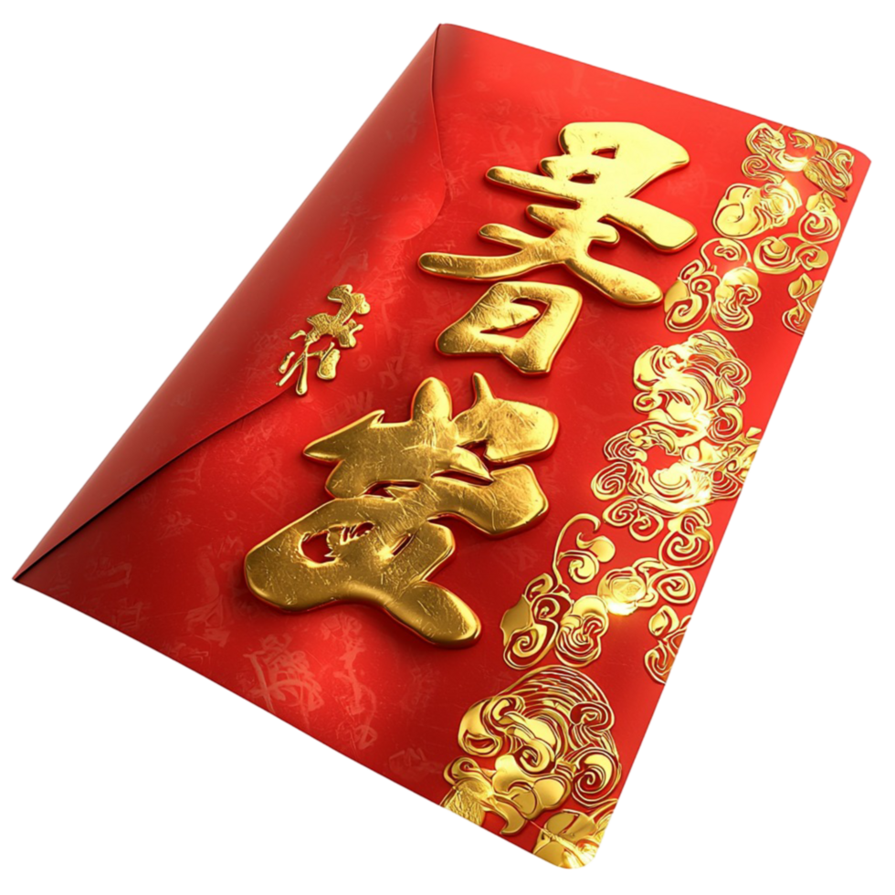 Traditional Chinese red envelope golden characters symbolizing luck prosperity festive generosity png