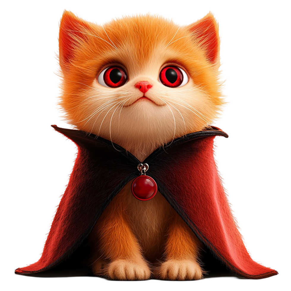 Cute fluffy orange kitten cape symbolizing charm playfulness adorable feline mischief png