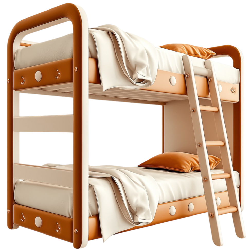 Sturdy wooden bunk bed fluffy pillows soft bedding offers maximum comfort for sleeping png