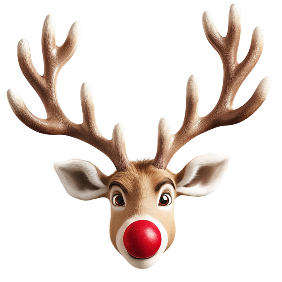 Cute reindeer large brown antlers a shiny red nose symbolizing the magic of Christmas png