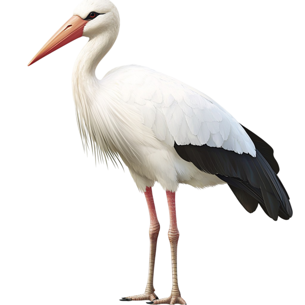 Tall elegant white stork sting gracefully on long thin legs in a peaceful nature setting png