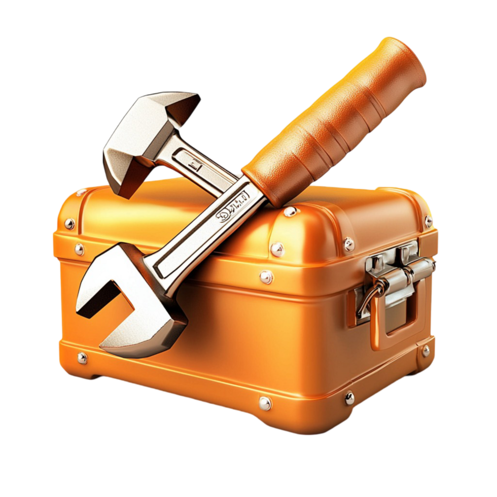 Orange toolbox various essential tools neatly arranged inside for home repairs construction projects png