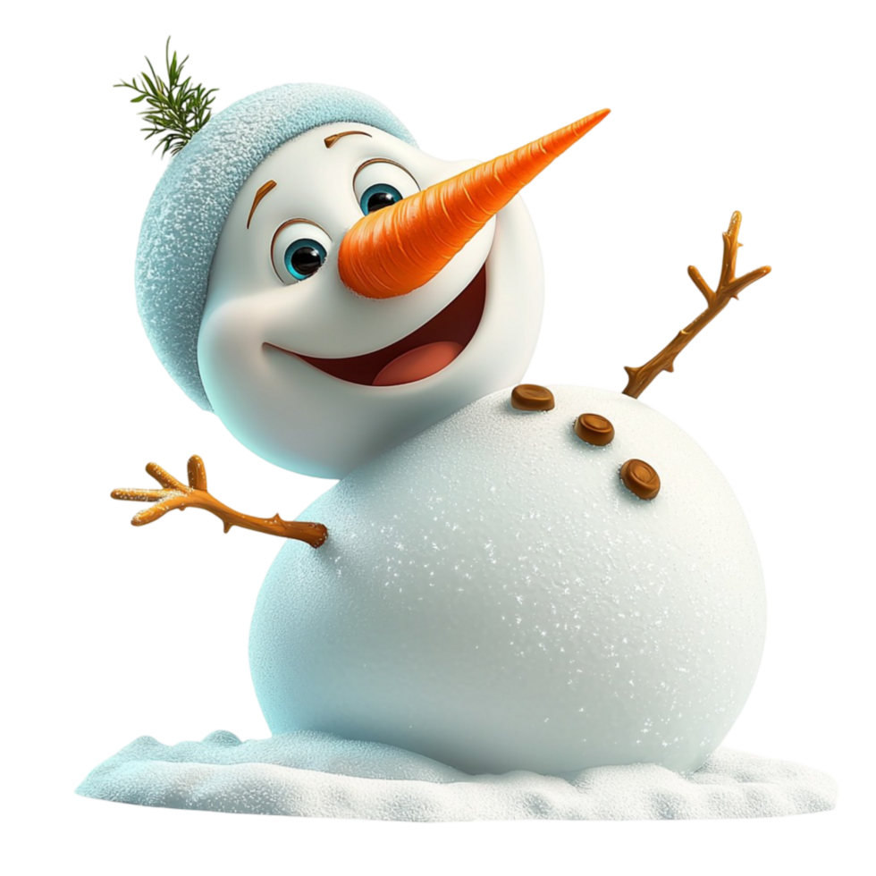 Cheerful snowman a bright orange carrot nose smiling happily in a magical snowy lscape png