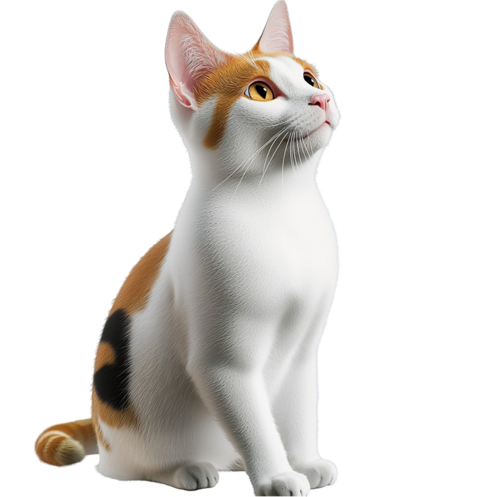 Cute white orange cat sitting gracefully its tail curled while gazing curiously at something png