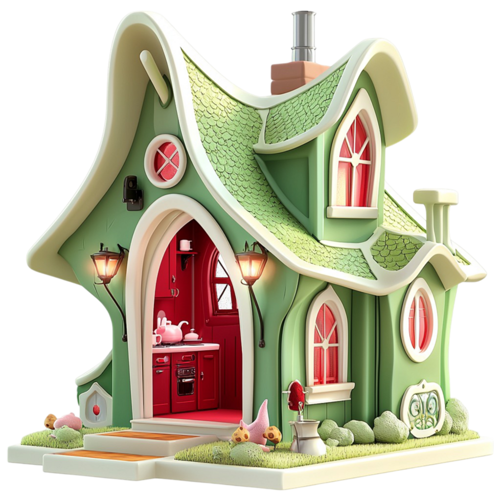 Enchanting fairy tale cottage a green roof tiny windows nestled in a magical forest png