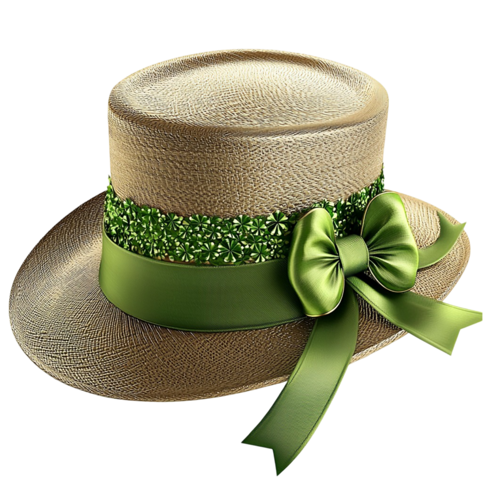 Elegant straw hat a green ribbon tied beautifully adding a touch of summer fashion png
