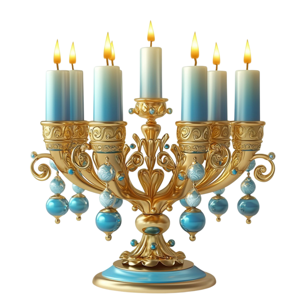 Golden menorah blue cles shining brightly spreading warmth joy during the holiday season png