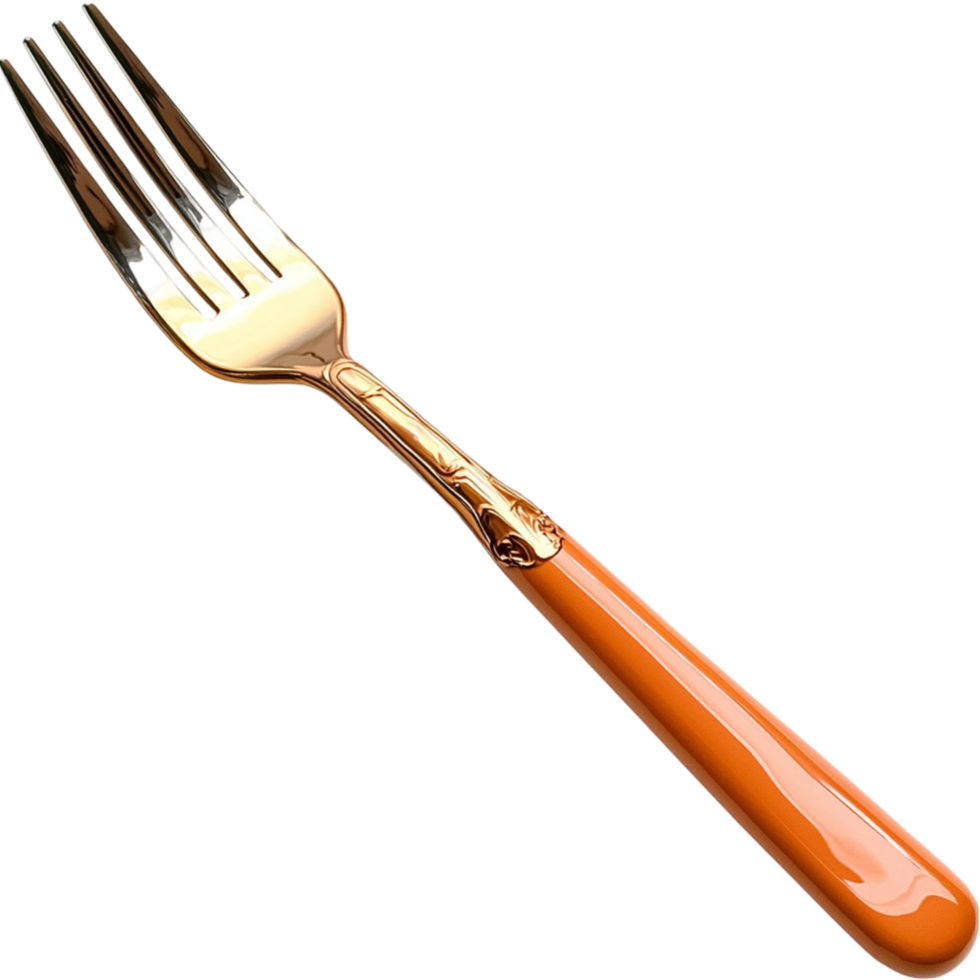 Silver fork a wooden handle lying diagonally on a white png