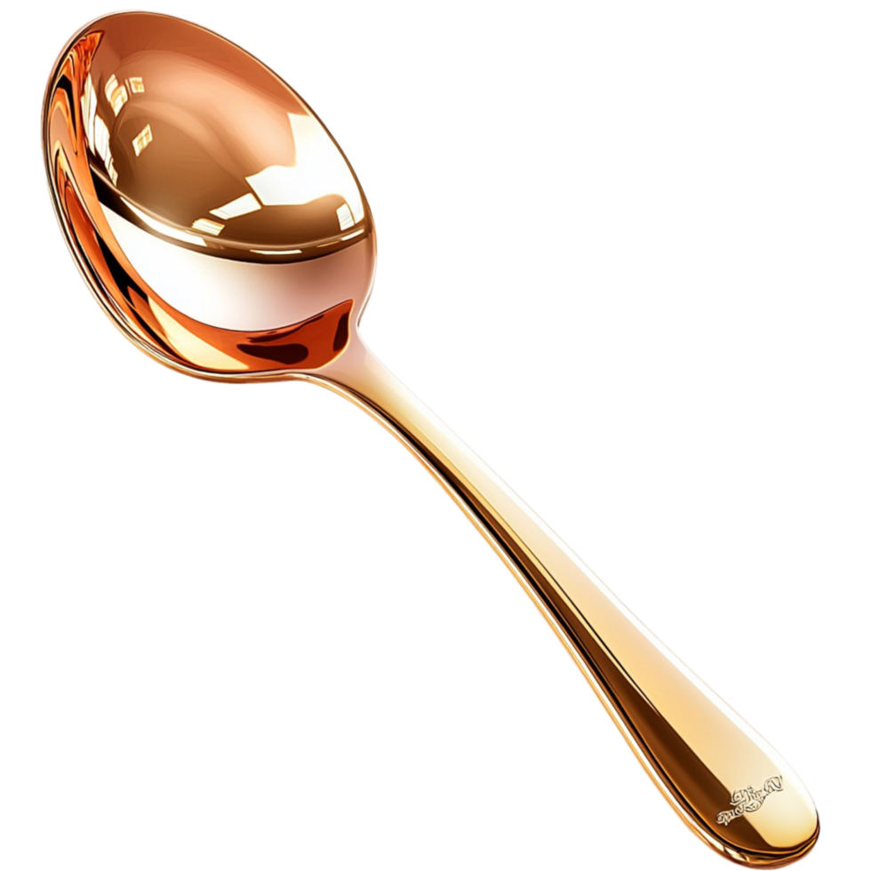Shiny golden spoon a reflective surface placed elegantly on a clean white looking luxurious png