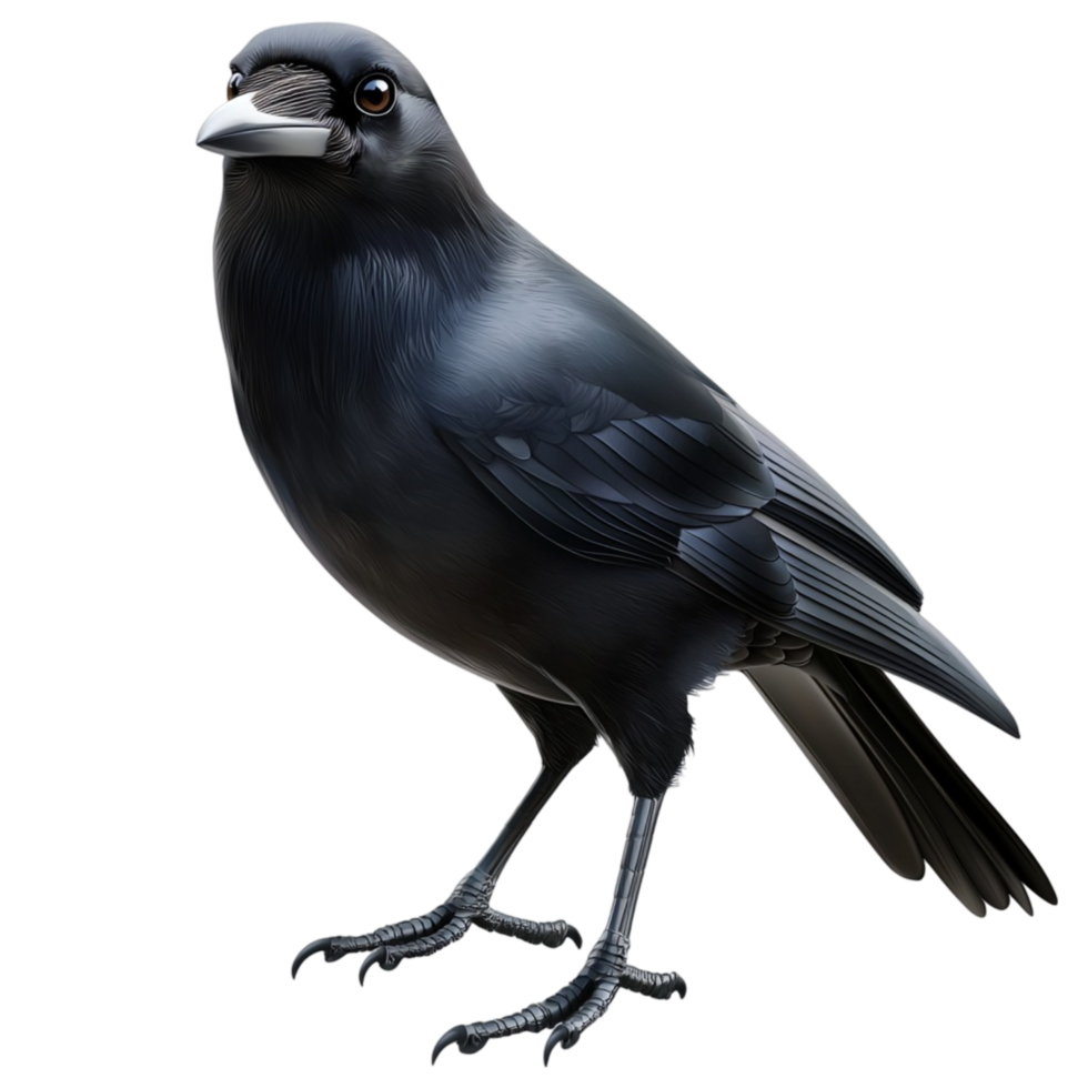Majestic black raven sting tall glossy feathers sharp beady eyes looking mysterious intelligent png