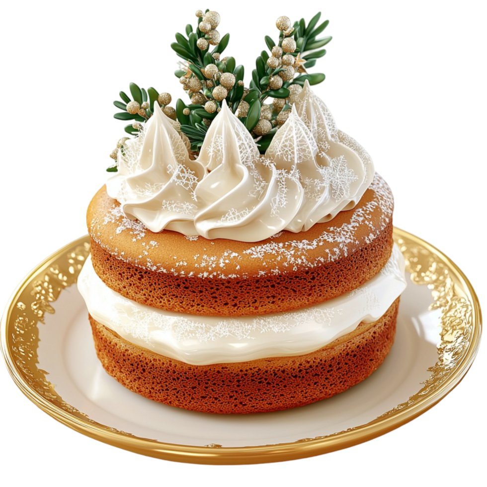 Twolayered naked cake white frosting delicate green leaves on top png