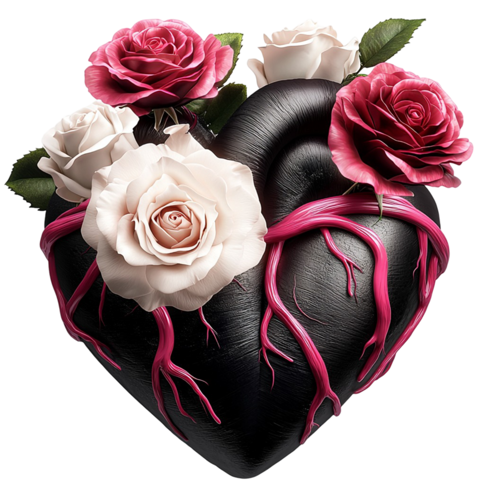 Heartshaped object covered in red black roses a stunningistic design png