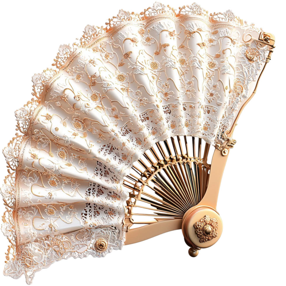 Decorative folding fan intricate lace patterns and elegant wooden frame png
