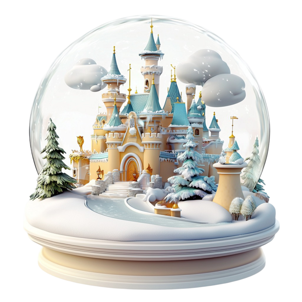 Beautiful snow globe featuring a fairytale castle inside surrounded by falling snowflakes magical winter scenery png