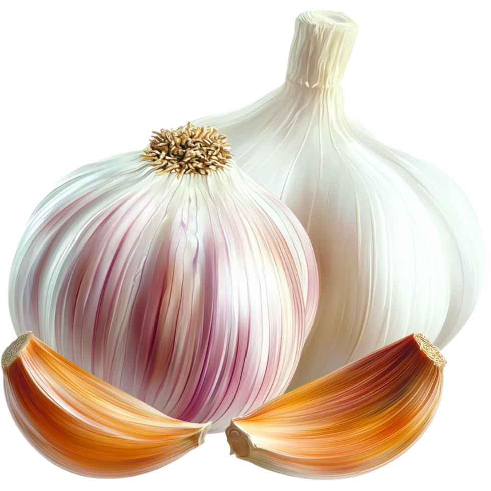Fresh whole garlic bulbs a smooth white surface looking natural aromatic perfect for flavorful cooking png
