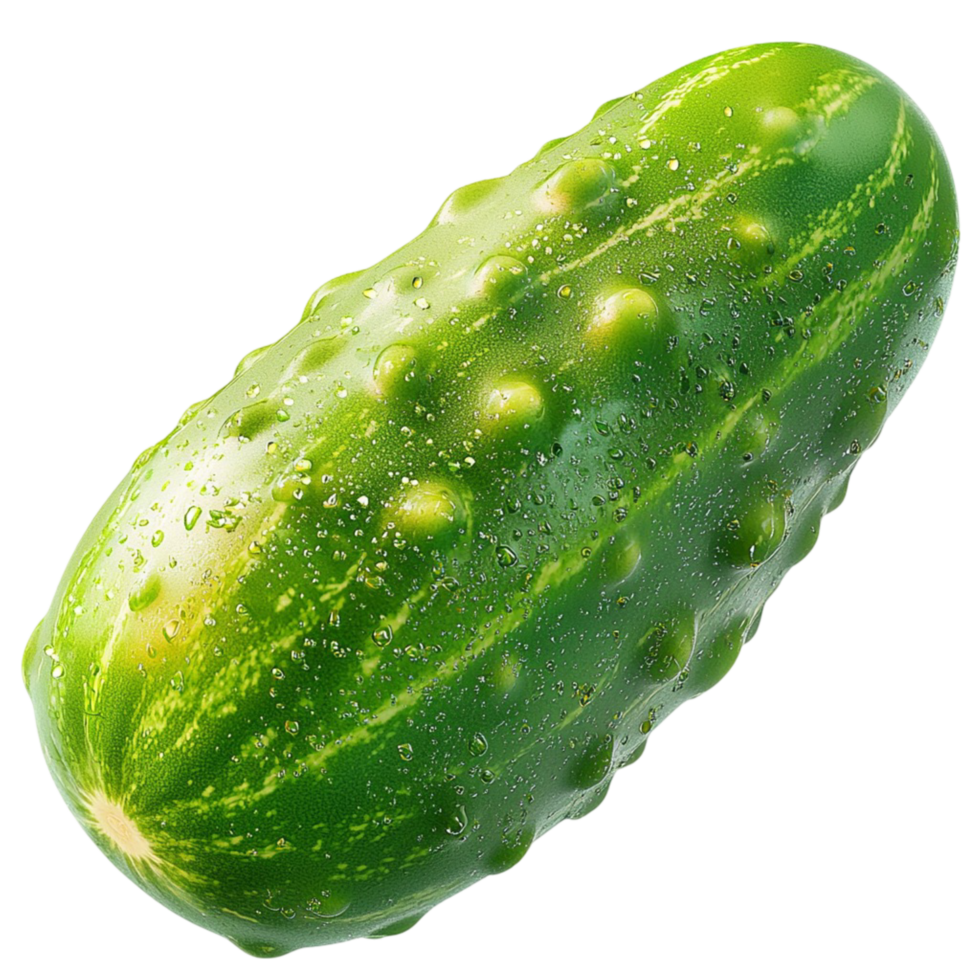 Fresh green cucumber a bumpy textured surface lying diagonally on a clean white looking healthy png