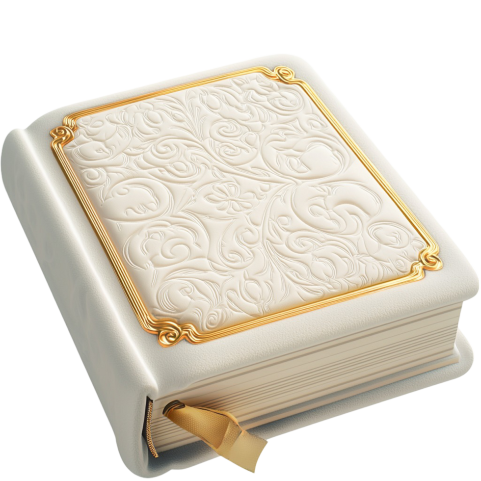 Luxurious white leatherbound book golden edges lying beautifully symbolizing knowledge wisdom mystery timeless literary charm png