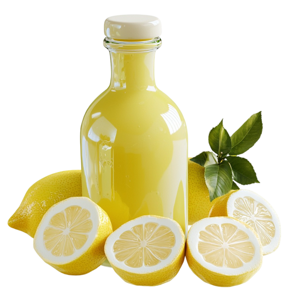 Refreshing lemonade bottle filled bright yellow liquid symbolizing summer sweetness hydration a perfect thirstquenching drink png
