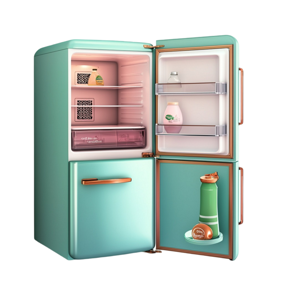 Retro mint green refrigerator standing beautifully symbolizing nostalgia vintage charm functionality and the aesthetics of classic appliances png