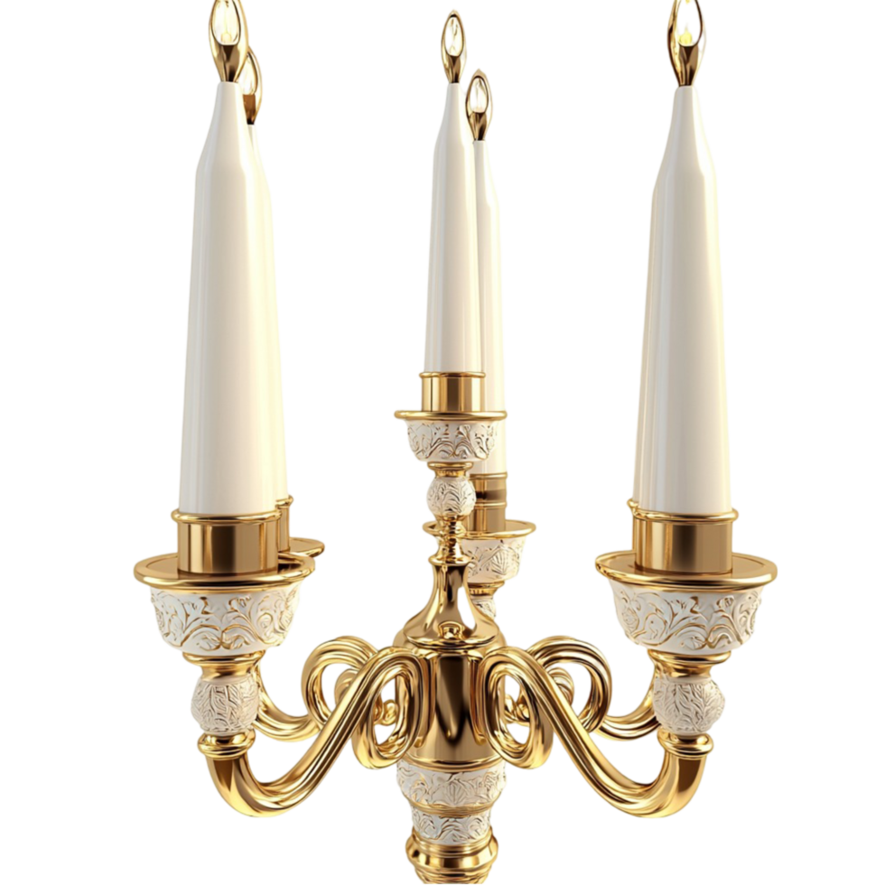 Ornate golden candle holder with two tall candles symbolizing warmth tradition elegance and the beauty of classic decor png