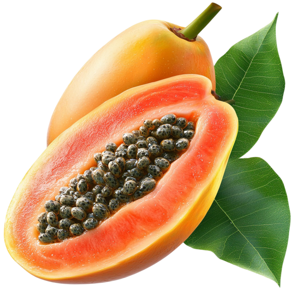 Freshly sliced papaya rich orange flesh symbolizing tropical sweetness nutrition health delicious exotic fruit flavors png