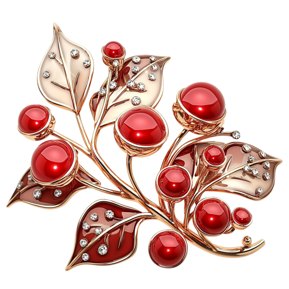 Elegant silver brooch with red berries symbolizing nature charm festivity and the beauty of delicate accessories png