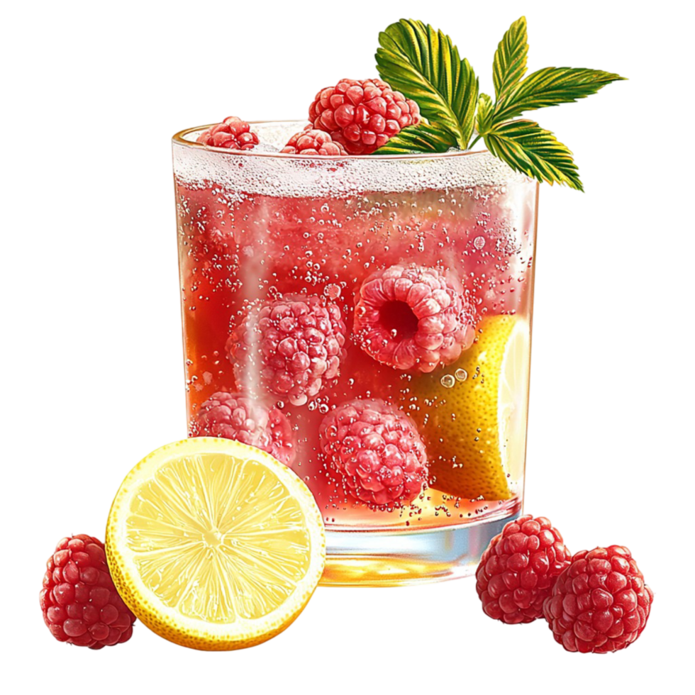 Refreshing berry lemonade served with ice symbolizing summer freshness sweetness relaxation and the delight of fruity flavors png