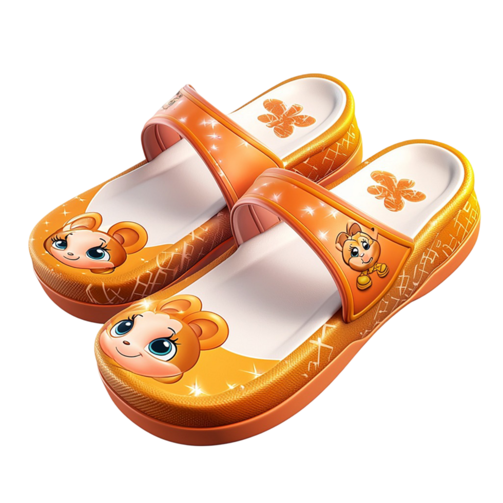 Cute orange slippers with playful bear designs symbolizing comfort warmth relaxation and the joy of cozy footwear png