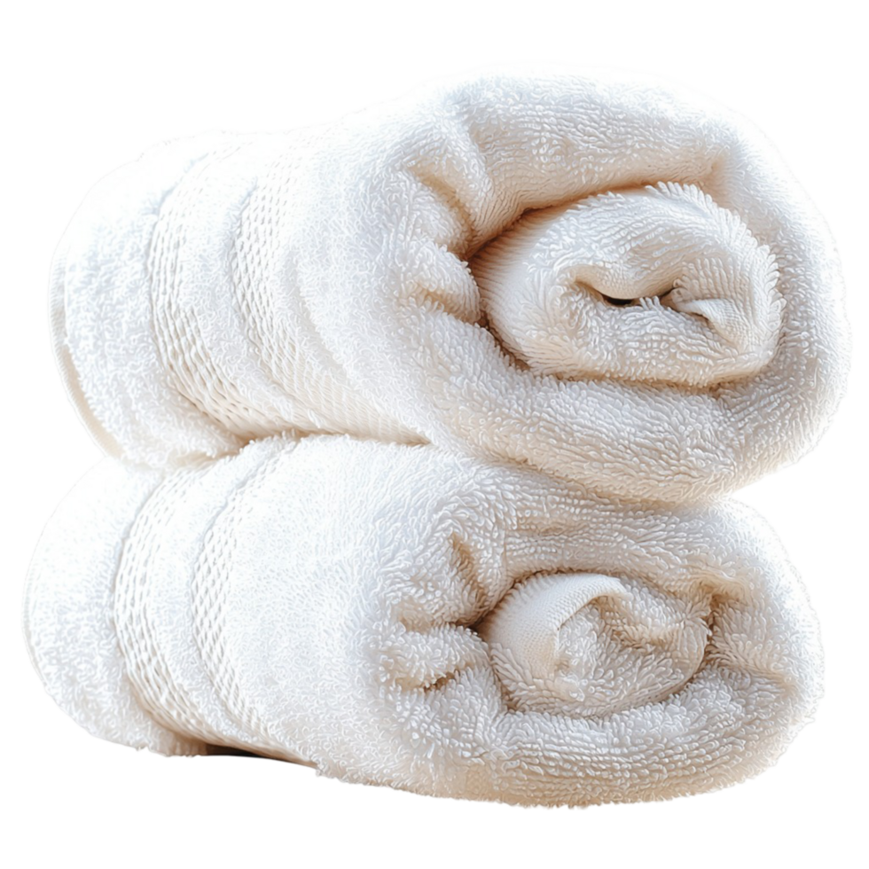 Soft white towels neatly rolled symbolizing comfort relaxation luxury the essential charm of spa indulgence png