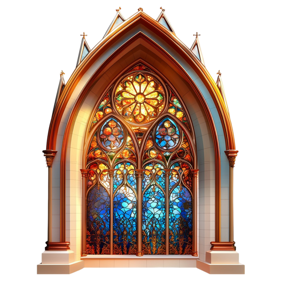 Majestic gothic cathedral window colorful stained glass symbolizing faith heritage craftsmanship the timeless beauty of architecture png