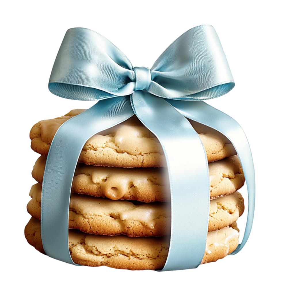 Homemade cookies wrapped in a blue ribbon making a perfect sweet treat for special occasions png