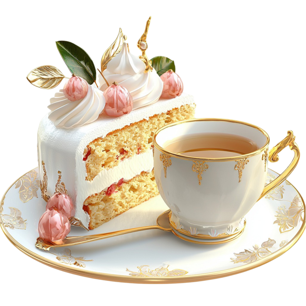 Exquisite tea set cake floral details symbolizing elegance tradition hospitality the charm of afternoon tea png