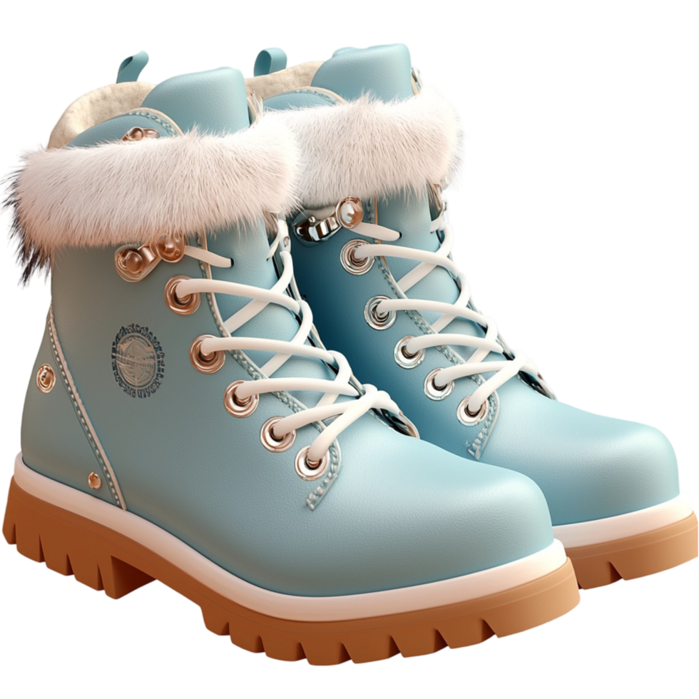 Stylish blue winter boots soft fur lining providing warmth comfort for cold weather adventures png