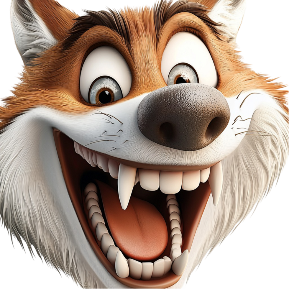 Cartoonish happy wolf a big toothy grin symbolizing joy humor energy the charm of animated expressions png