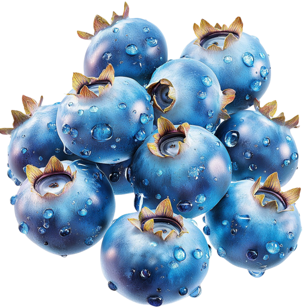 Cluster of ripe blueberries covered in dewdrops showcasing their fresh juicy texture for healthy eating png