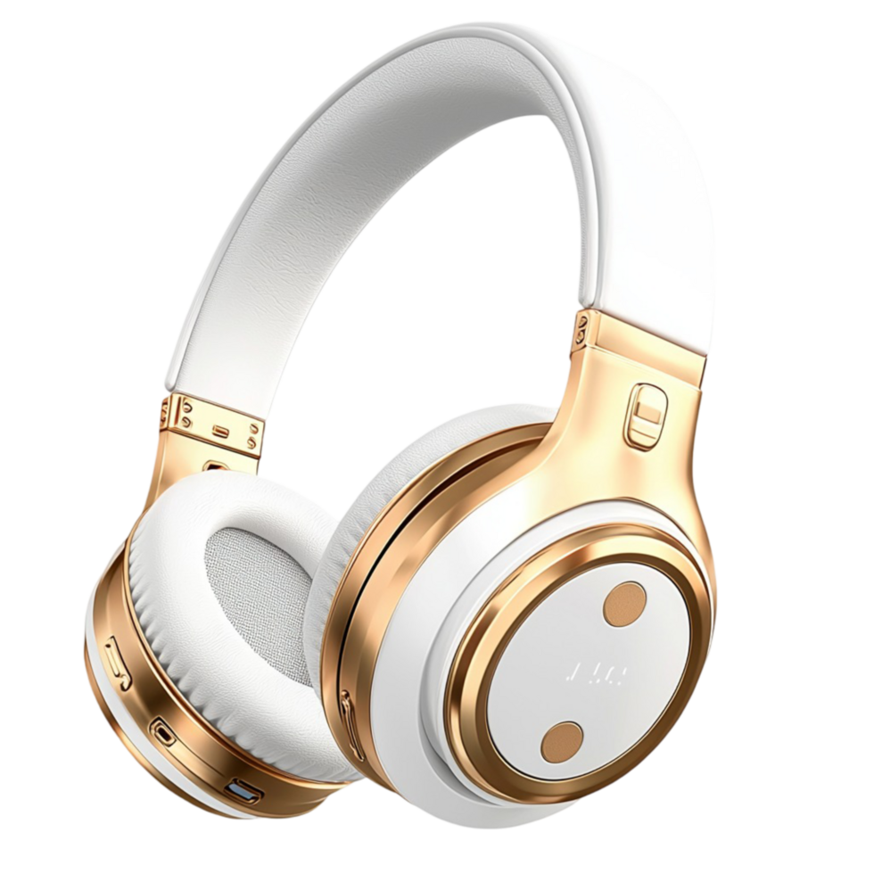 Stylish white gold headphones comfortable ear cushions for an immersive highquality music listening experience png