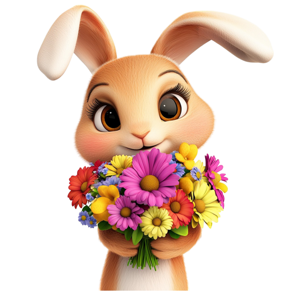 Adorable bunny holding a colorful flower wreath bright eyes a charming cheerful expression png