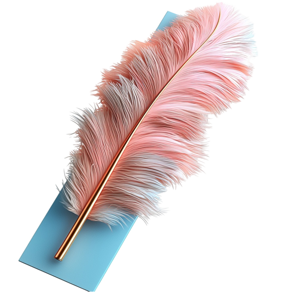 Soft pink feather quill resting gently on a blue notepad evoking a sense ofistic inspiration png