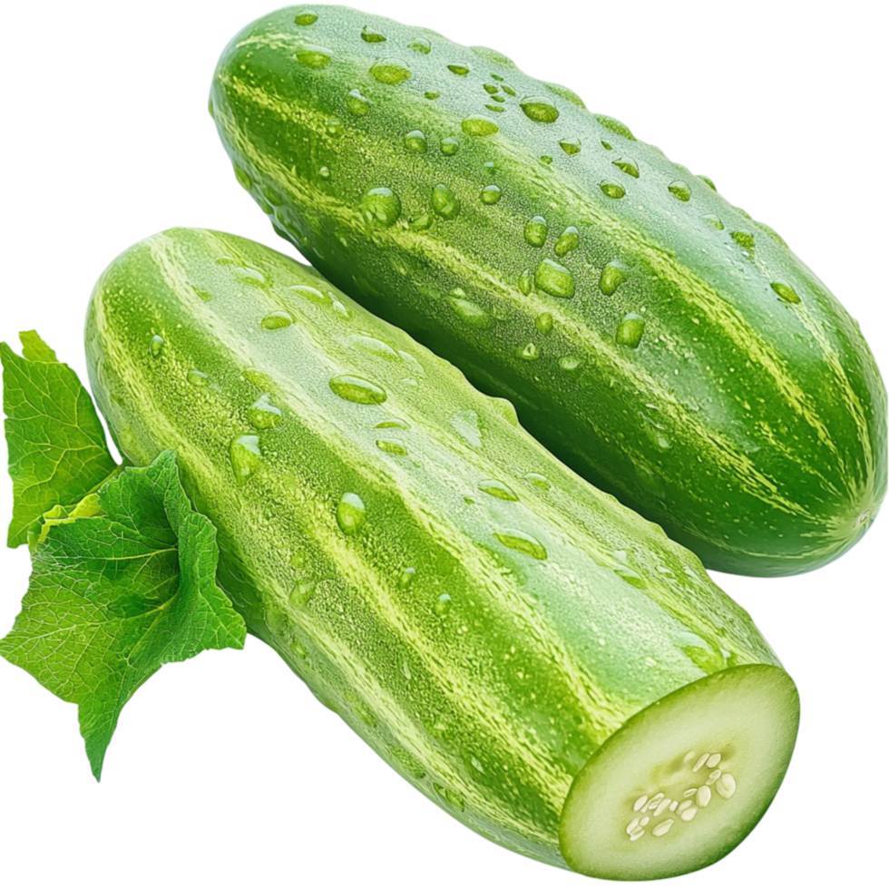 Fresh green cucumbers vibrant leaves displayed beautifully for a healthy organic food presentation png