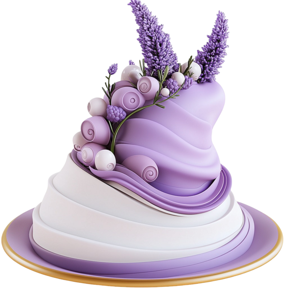 Elegant purple white tiered cake delicate ribbon floral decorations creating a luxurious dessert centerpiece png