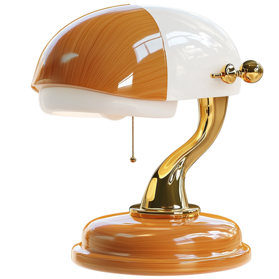 Elegant vintage bankers desk lamp brass frame curved glass shade creating a classic nostalgic ambiance png