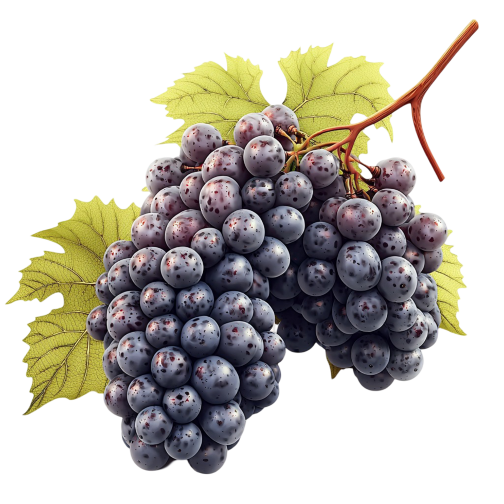 Bunch of ripe dark purple grapes green leaves showcasing freshness sweetness natural organic fruit beauty png