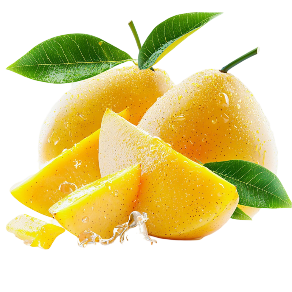 Fresh golden mango slices juicy pulp vibrant color showcasing tropical fruit sweetness natural goodness png