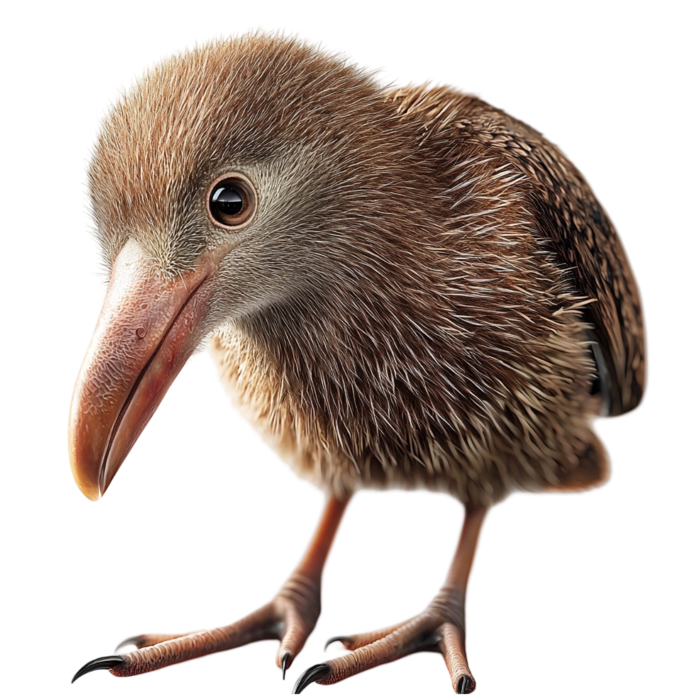 Small fluffy kiwi bird sting gracefully displaying soft brown feathers a cute beak in nature png
