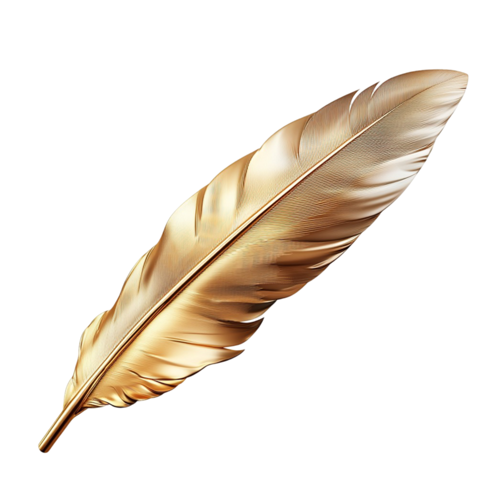 Polished gold feather intricate texture floating gracefully symbolizing lightness elegance istic inspiration png