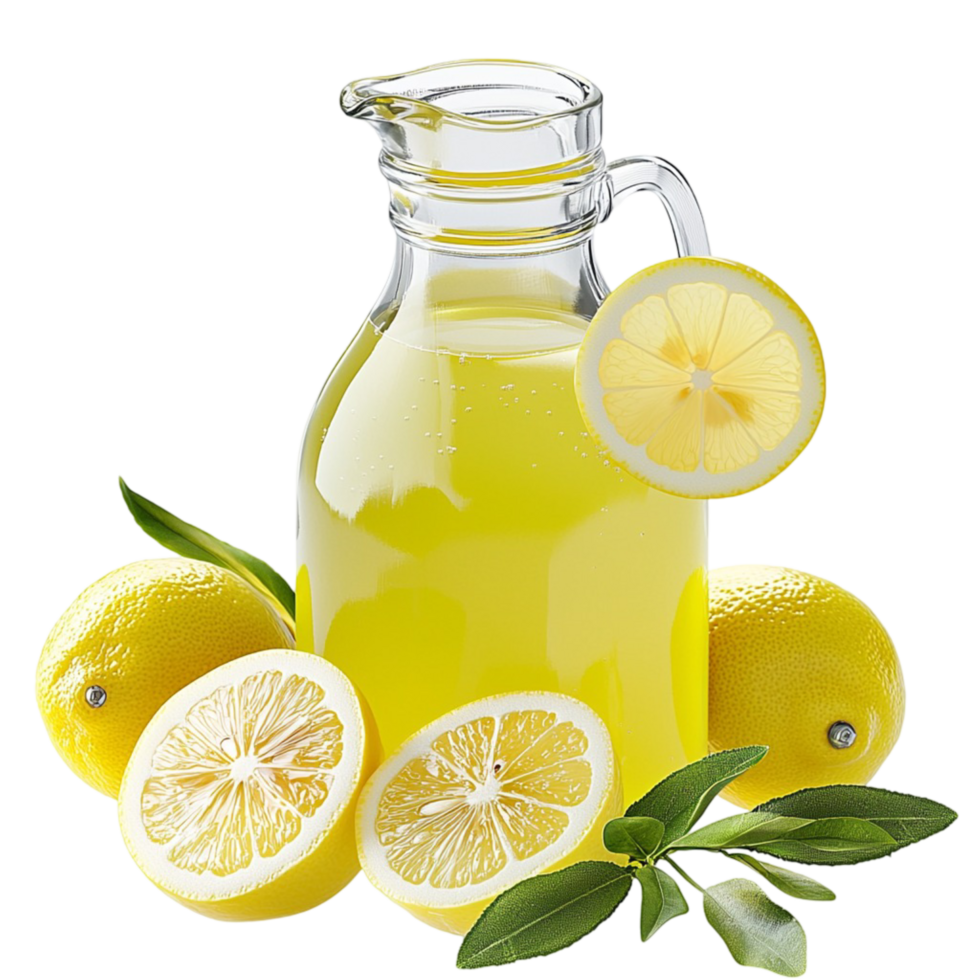Refreshing homemade lemonade in a glass bottle fresh lemon slices creating a delicious summer beverage png